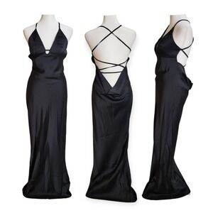 Satin Fun Night Out Maxi Dress Slip Gown Black Preppy Party Sassy 4 NWT SHEINBAE